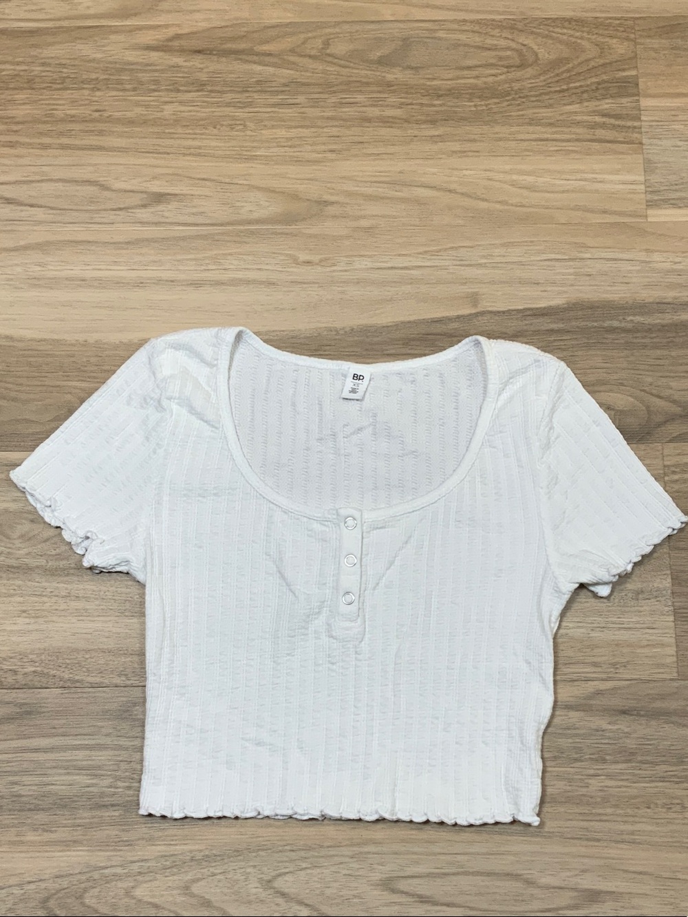 bp White Ribbed Scoop Henley Crop Top